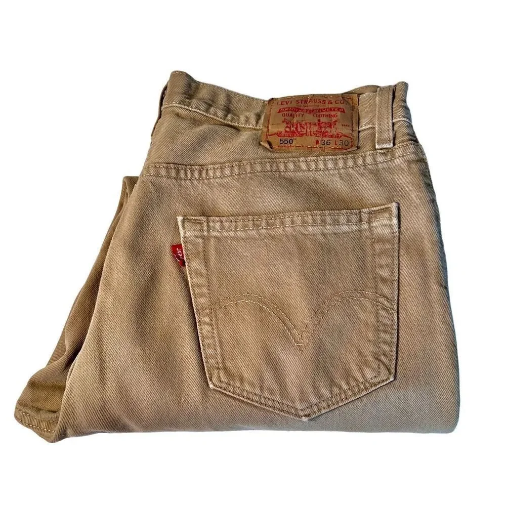 Vintage Levis 550 Khaki Tan Jeans USA 90s Size 36 X 30 Relaxed Fit